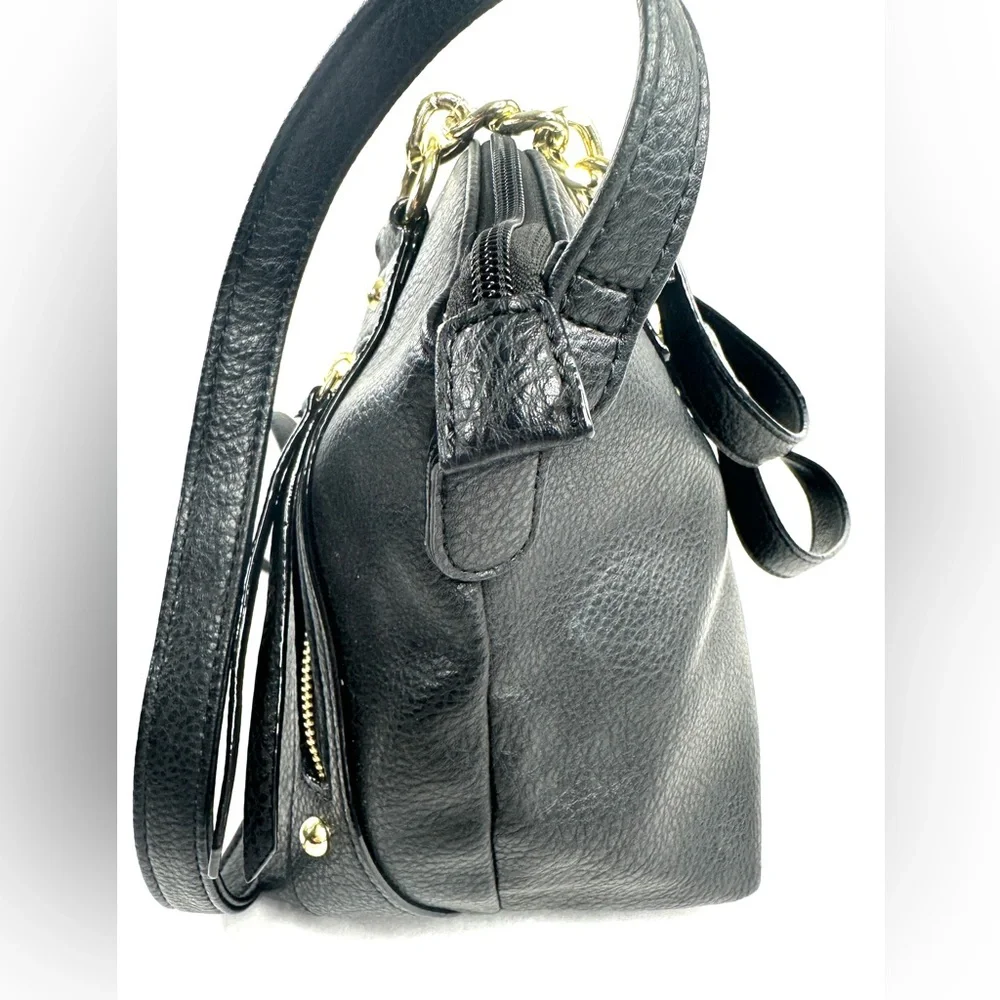 Juicy Couture Black Faux Leather Medium Shoulder Bag Goldtone Chain Strap - Picture 9 of 12